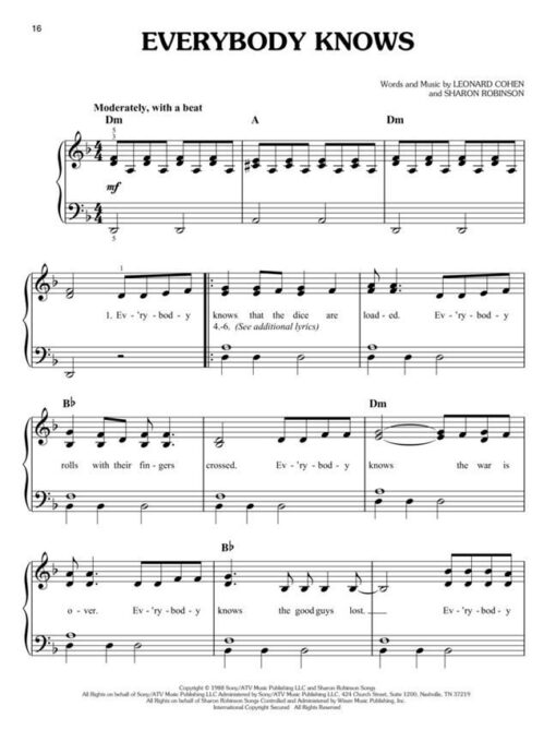Leonard Cohen for Easy Piano