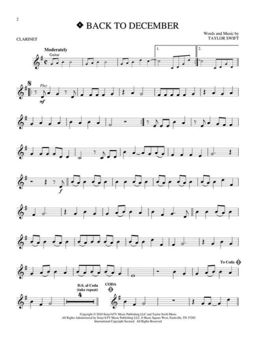 Taylor Swift - Instrumental Play Along Klarinet