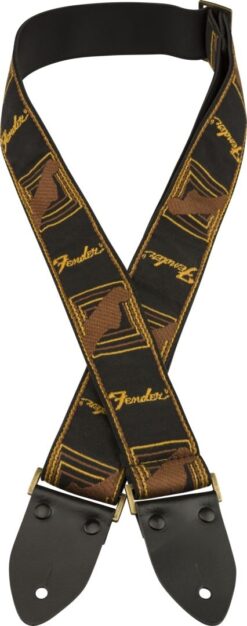 Fender Legacy Vintage Monogram Strap, Black/Yellow & Brown, 2"