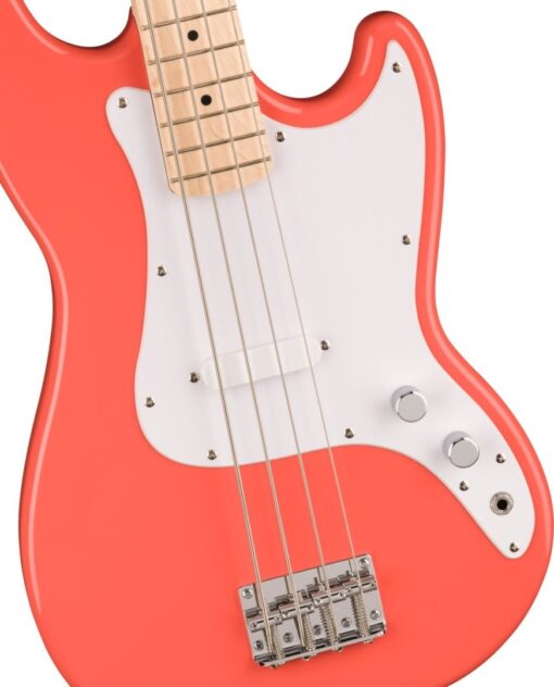 Squier Bronco Bass, Maple Fingerboard, White Pickguard, Tahitian Coral