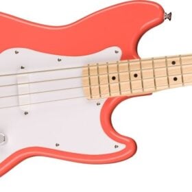 Squier Bronco Bass, Maple Fingerboard, White Pickguard, Tahitian Coral