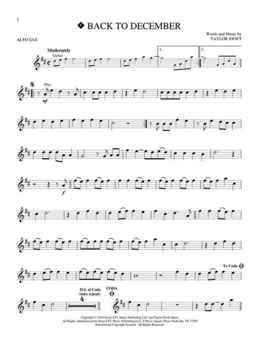 Taylor Swift, 2nd edition - Alto Sax