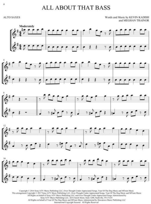 Hit Songs for Two Alto Saxophones
