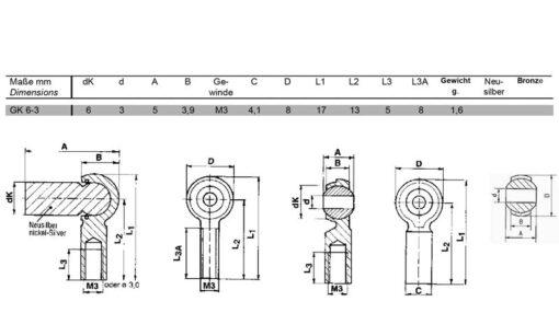 Minibal balljoint M3 GK 6-3